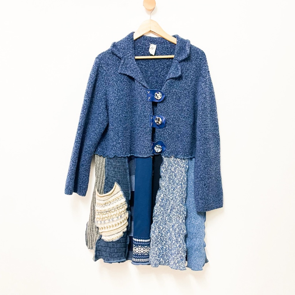 Jax Upcycled Cardigan Sweater Blue size XL